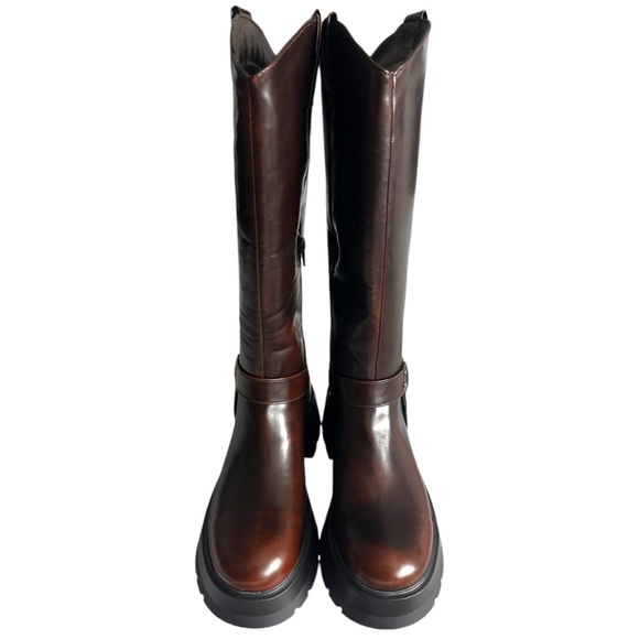 NEW PrettyLittleThing Women’s Brown Cleated Sole Buckle Mid-Calf Boot Size 10 - Picture 7 of 14